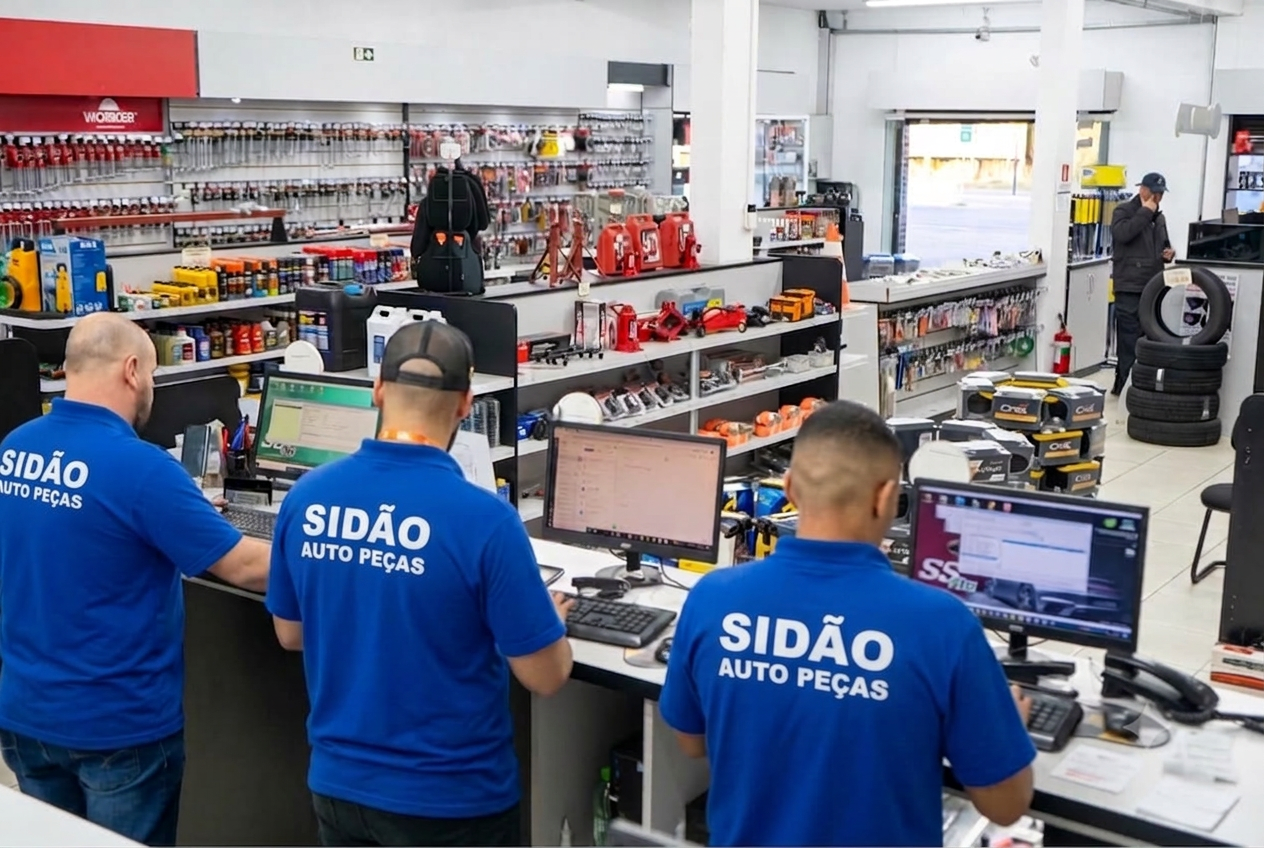 Equipe Sidão Auto Peças atendendo na loja